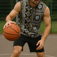 Fiji Masi Tapa Pattern Yellow Sleeveless Hoodie - Polynesian Pride