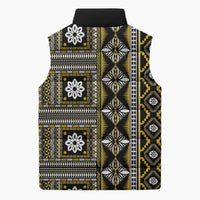 Fiji Masi Tapa Pattern Yellow Sleeveless Puffer Jacket - Polynesian Pride