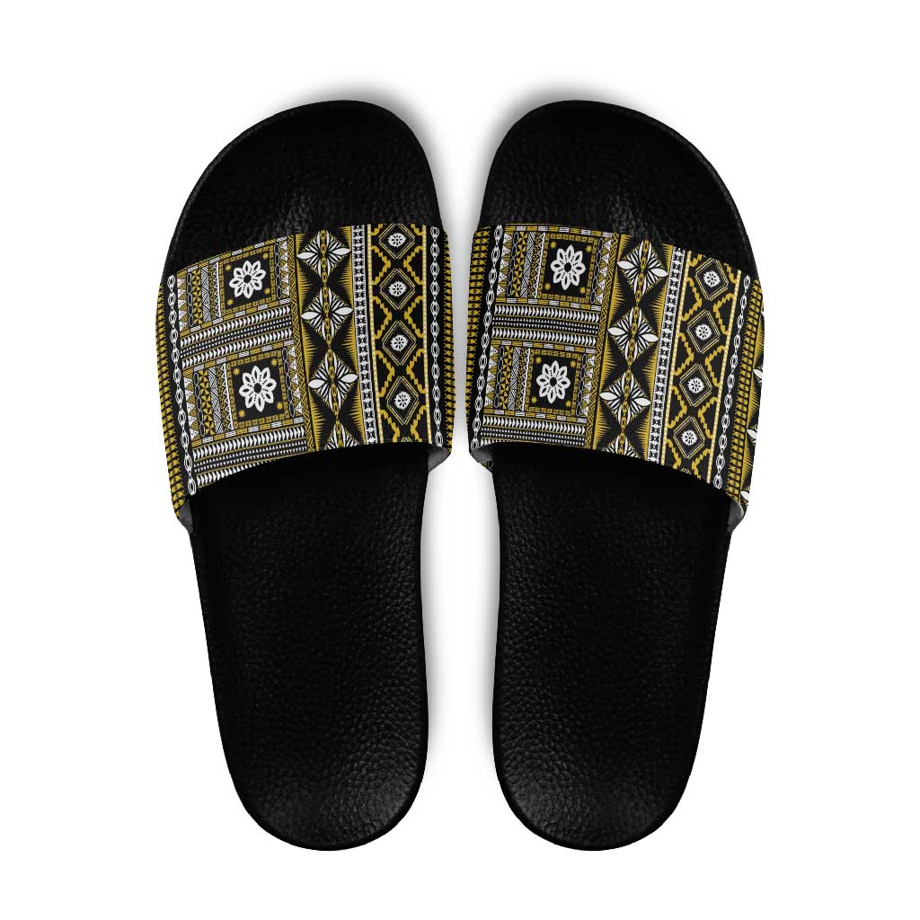 Fiji Masi Tapa Pattern Yellow Slide Sandals - Polynesian Pride
