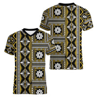 Fiji Masi Tapa Pattern Yellow Women V-Neck T-Shirt - Polynesian Pride