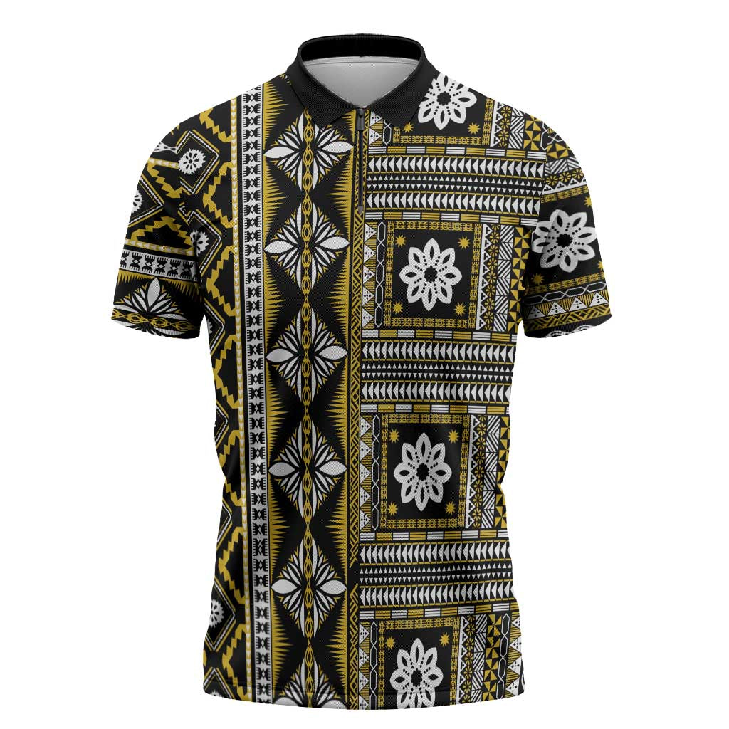 Fiji Masi Tapa Pattern Yellow Zipper Polo Shirt - Polynesian Pride