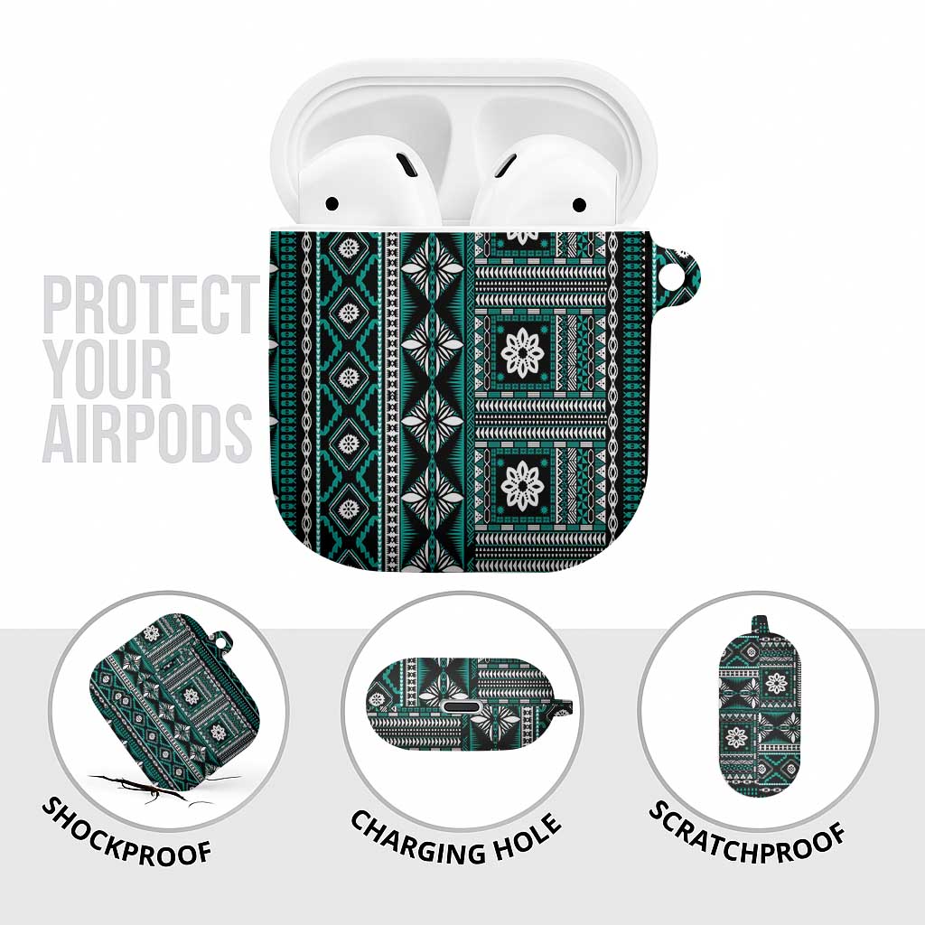 Fiji Masi Tapa Pattern Teal AirPods Case - Polynesian Pride