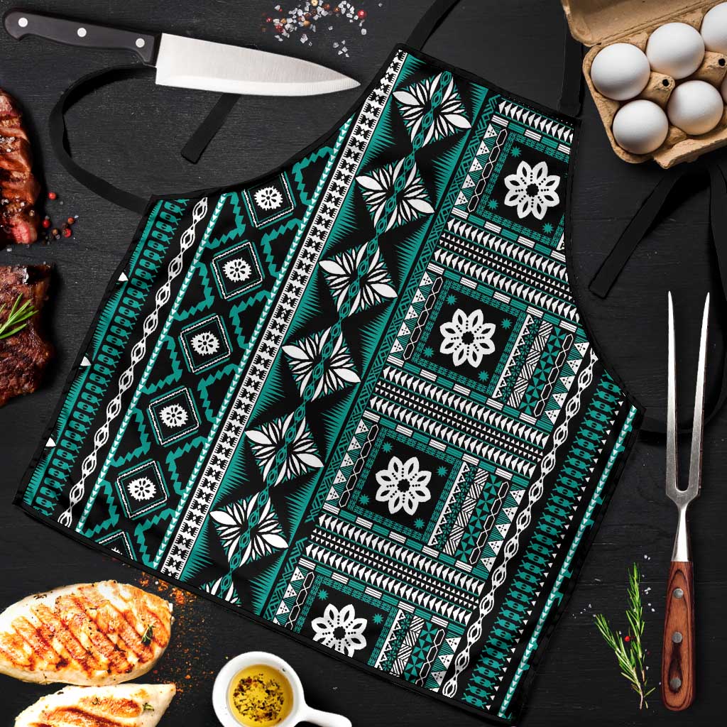 Fiji Masi Tapa Pattern Teal Apron - Polynesian Pride