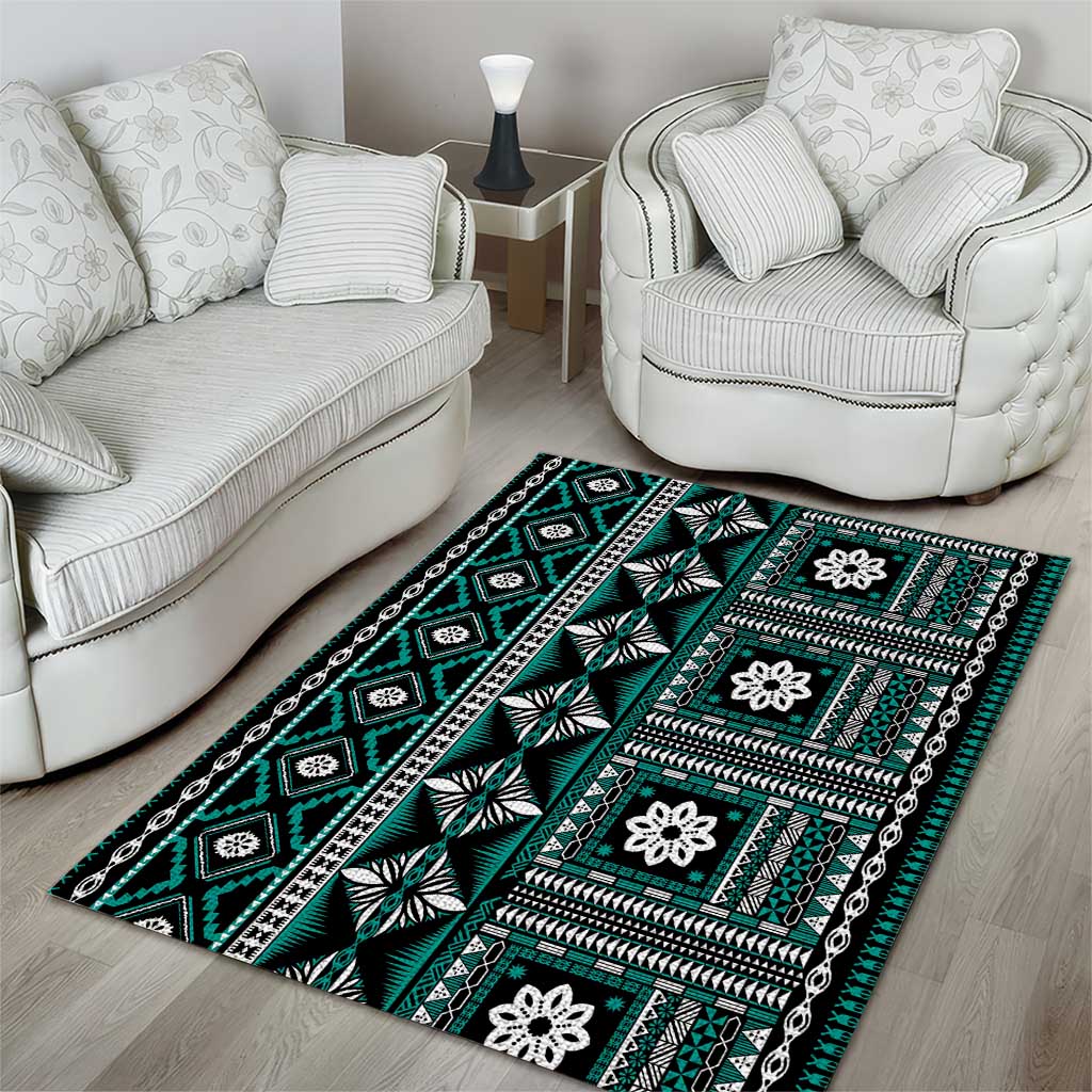 Fiji Masi Tapa Pattern Teal Area Rug - Polynesian Pride