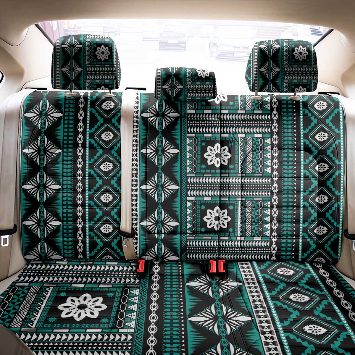 Fiji Masi Tapa Pattern Teal Back Car Seat Cover - Polynesian Pride