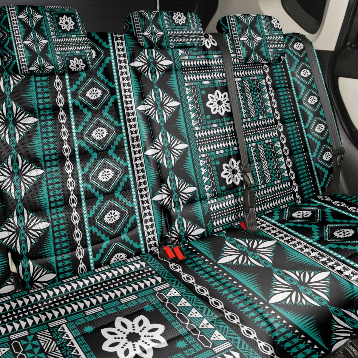 Fiji Masi Tapa Pattern Teal Back Car Seat Cover - Polynesian Pride
