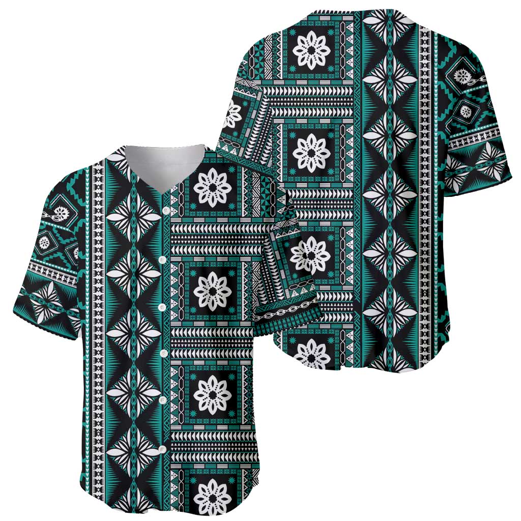 Fiji Masi Tapa Pattern Teal Baseball Jersey - Polynesian Pride