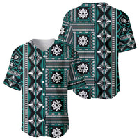 Fiji Masi Tapa Pattern Teal Baseball Jersey - Polynesian Pride