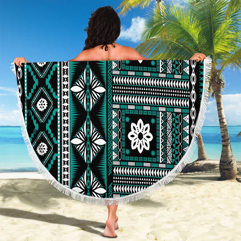 Fiji Masi Tapa Pattern Teal Beach Blanket - Polynesian Pride