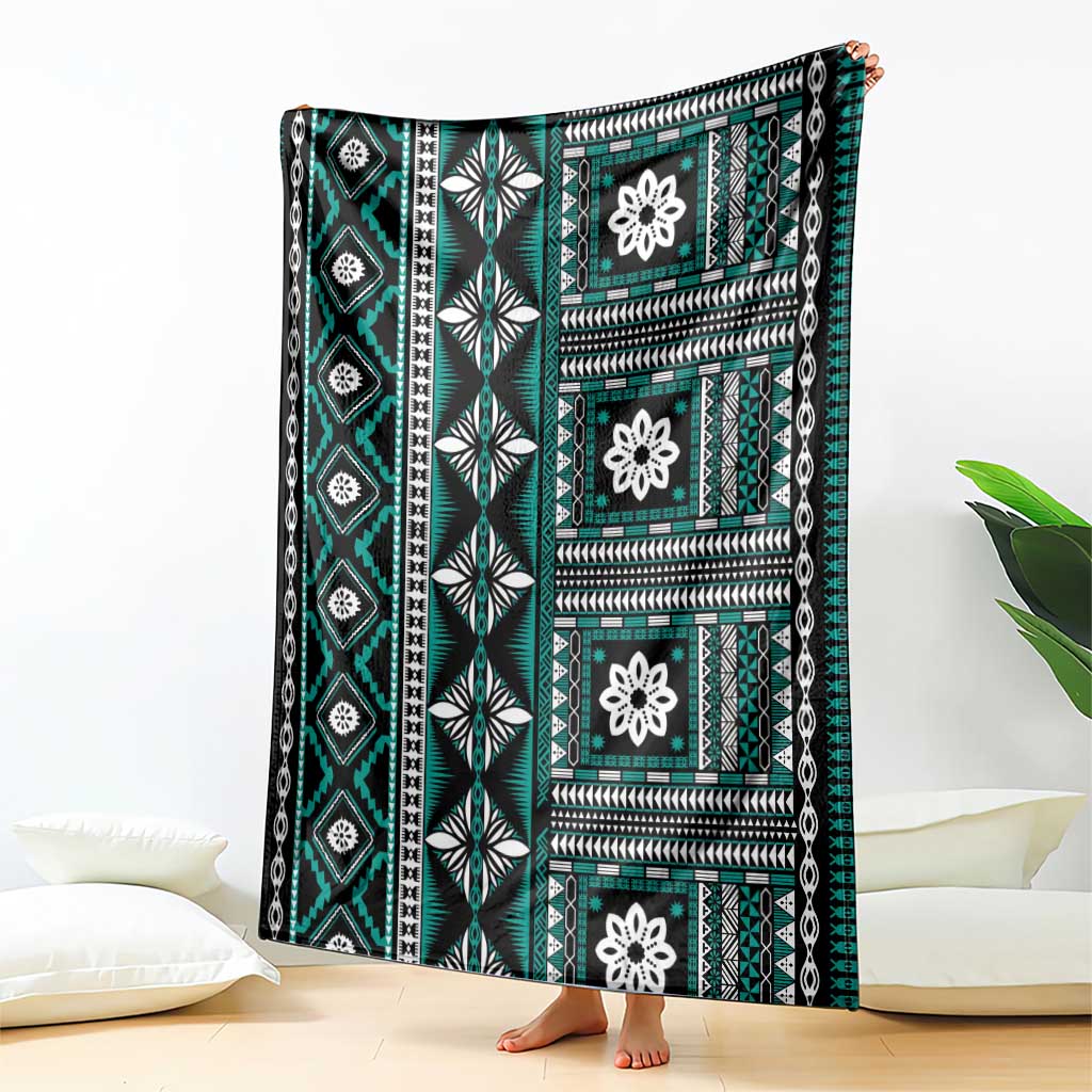 Fiji Masi Tapa Pattern Teal Blanket - Polynesian Pride