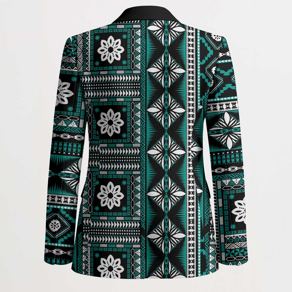 Fiji Masi Tapa Pattern Teal Blazer - Polynesian Pride
