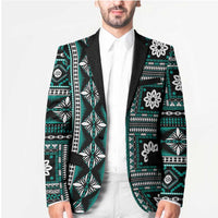 Fiji Masi Tapa Pattern Teal Blazer - Polynesian Pride