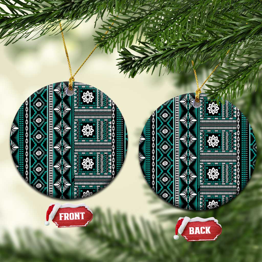 Fiji Masi Tapa Pattern Teal Ceramic Ornament - Polynesian Pride