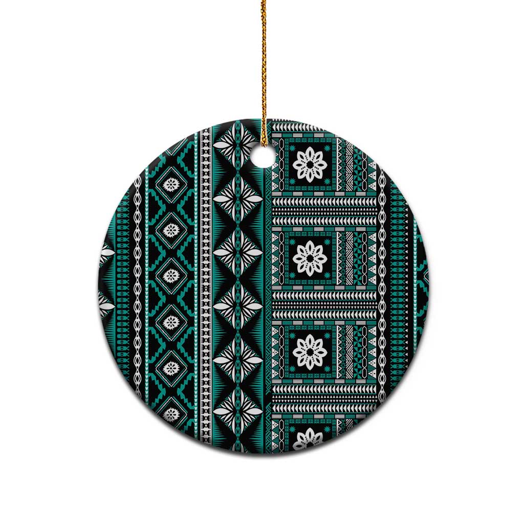 Fiji Masi Tapa Pattern Teal Ceramic Ornament - Polynesian Pride