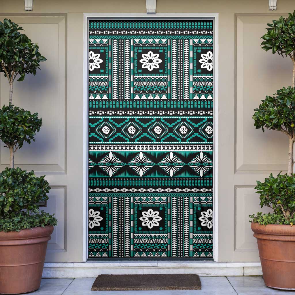Fiji Masi Tapa Pattern Teal Door Cover - Polynesian Pride