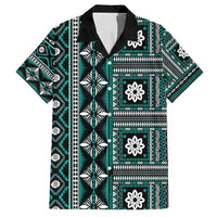 Fiji Masi Tapa Pattern Teal Family Matching Summer Maxi Dress and Hawaiian Shirt - Polynesian Pride