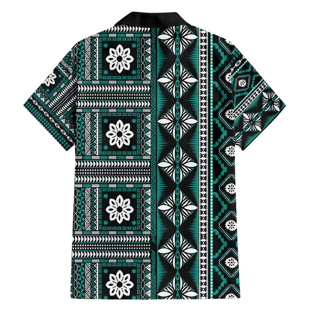 Fiji Masi Tapa Pattern Teal Family Matching Summer Maxi Dress and Hawaiian Shirt - Polynesian Pride