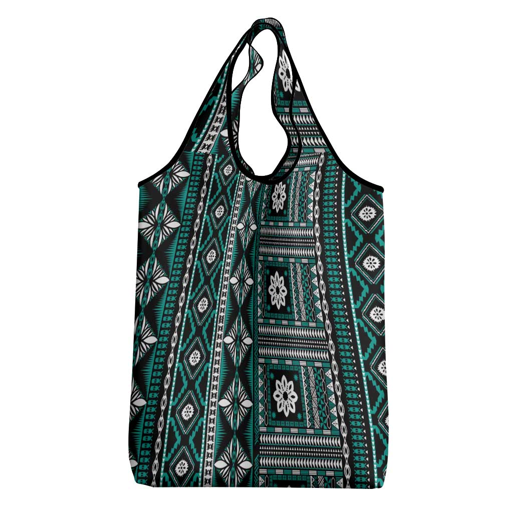 Fiji Masi Tapa Pattern Teal Grocery Bag - Polynesian Pride