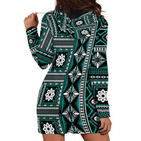 Fiji Masi Tapa Pattern Teal Hoodie Dress - Polynesian Pride