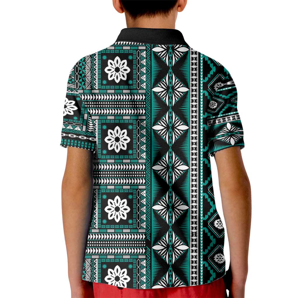 Fiji Masi Tapa Pattern Teal Kid Polo Shirt - Polynesian Pride