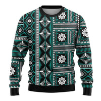 Fiji Masi Tapa Pattern Teal Ugly Christmas Sweater - Polynesian Pride