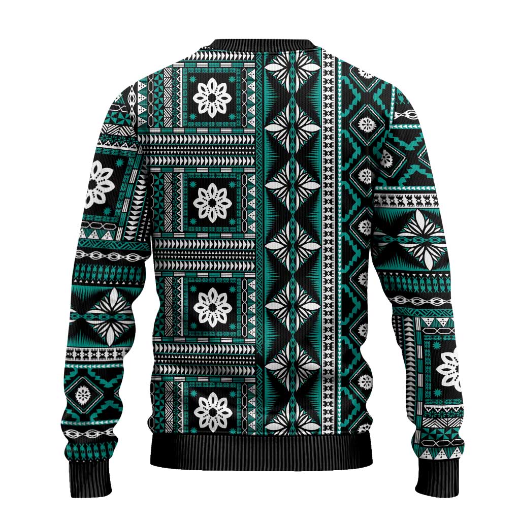 Fiji Masi Tapa Pattern Teal Ugly Christmas Sweater - Polynesian Pride
