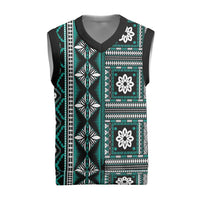Fiji Masi Tapa Pattern Teal Christmas Knitted V-Neck Vest - Polynesian Pride