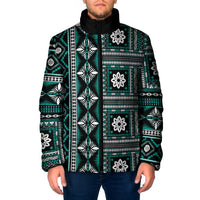 Fiji Masi Tapa Pattern Teal Padded Jacket - Polynesian Pride