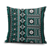 Fiji Masi Tapa Pattern Teal Pillow Cover - Polynesian Pride