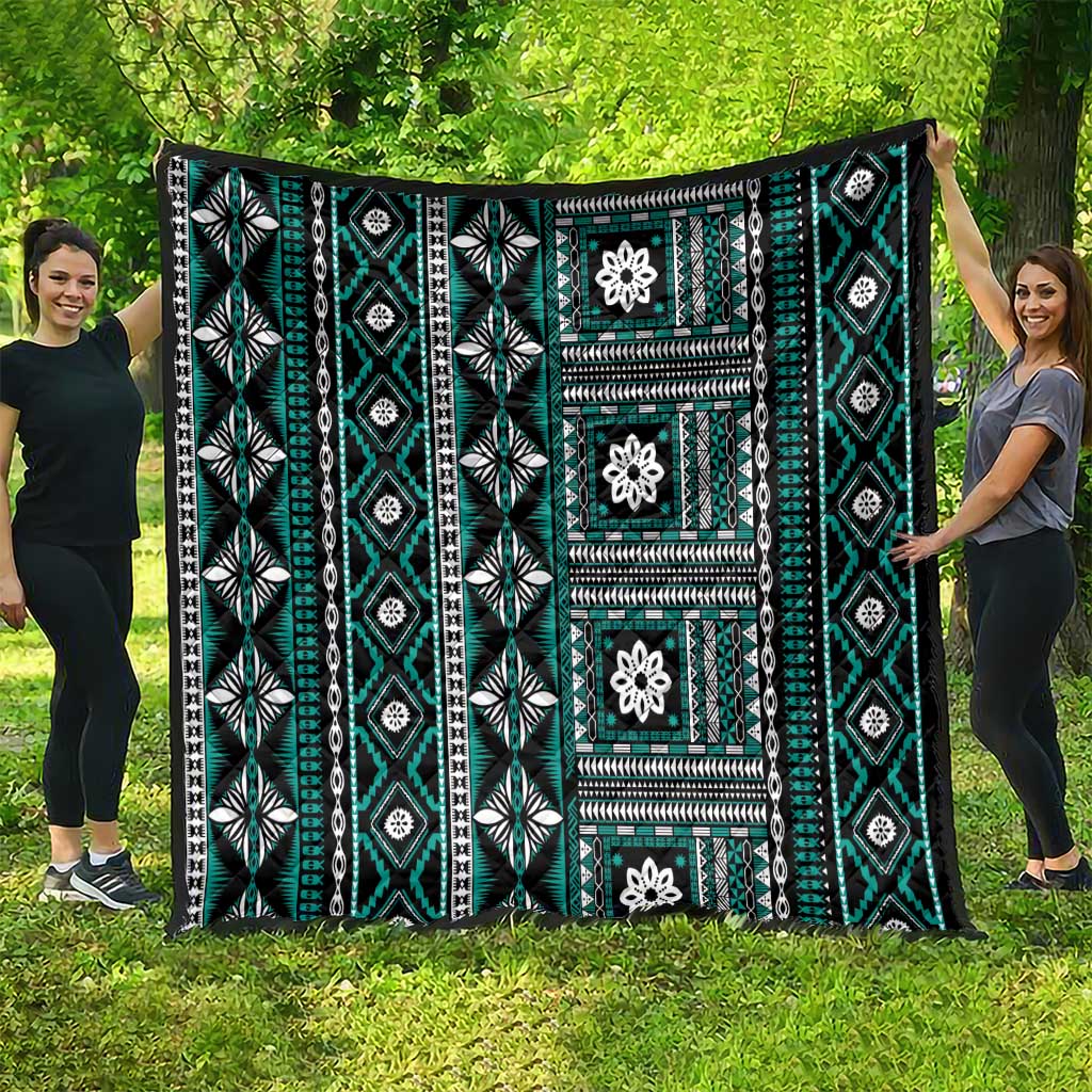 Fiji Masi Tapa Pattern Teal Quilt - Polynesian Pride