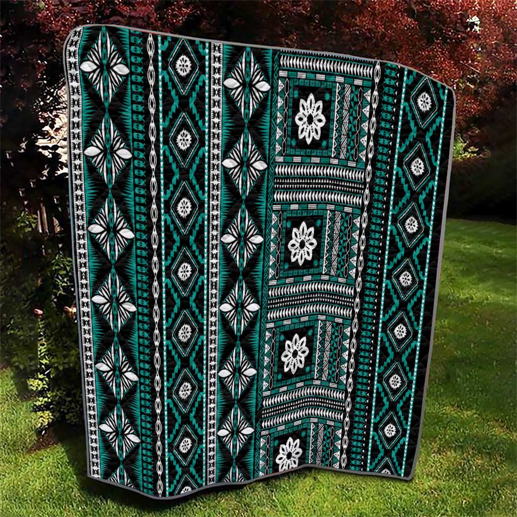 Fiji Masi Tapa Pattern Teal Quilt - Polynesian Pride