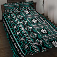 Fiji Masi Tapa Pattern Teal Quilt Bed Set - Polynesian Pride