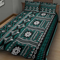 Fiji Masi Tapa Pattern Teal Quilt Bed Set - Polynesian Pride