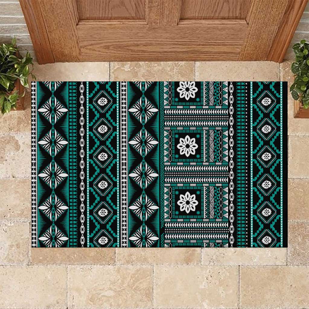 Fiji Masi Tapa Pattern Teal Rubber Doormat - Polynesian Pride