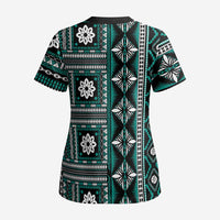Fiji Masi Tapa Pattern Teal Scrub Top - Polynesian Pride