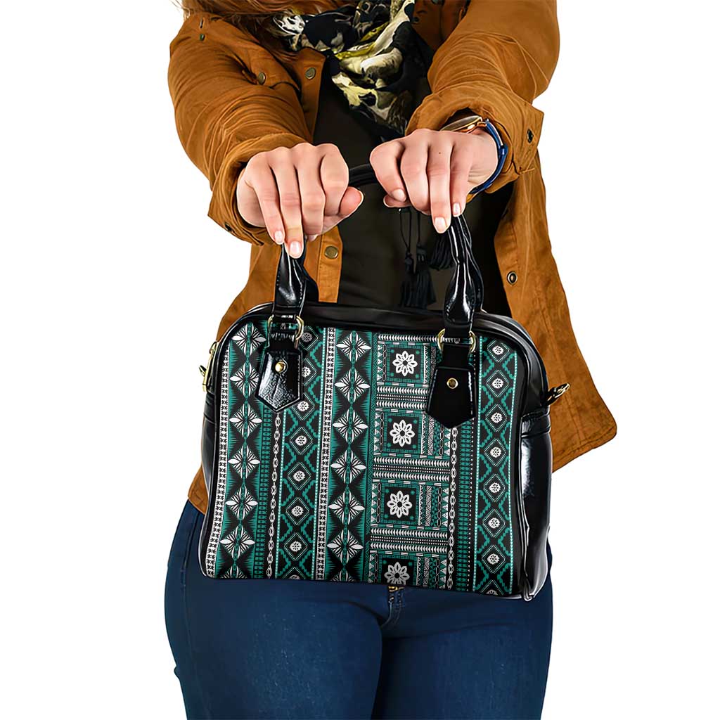 Fiji Masi Tapa Pattern Teal Shoulder Handbag - Polynesian Pride