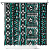 Fiji Masi Tapa Pattern Teal Shower Curtain - Polynesian Pride