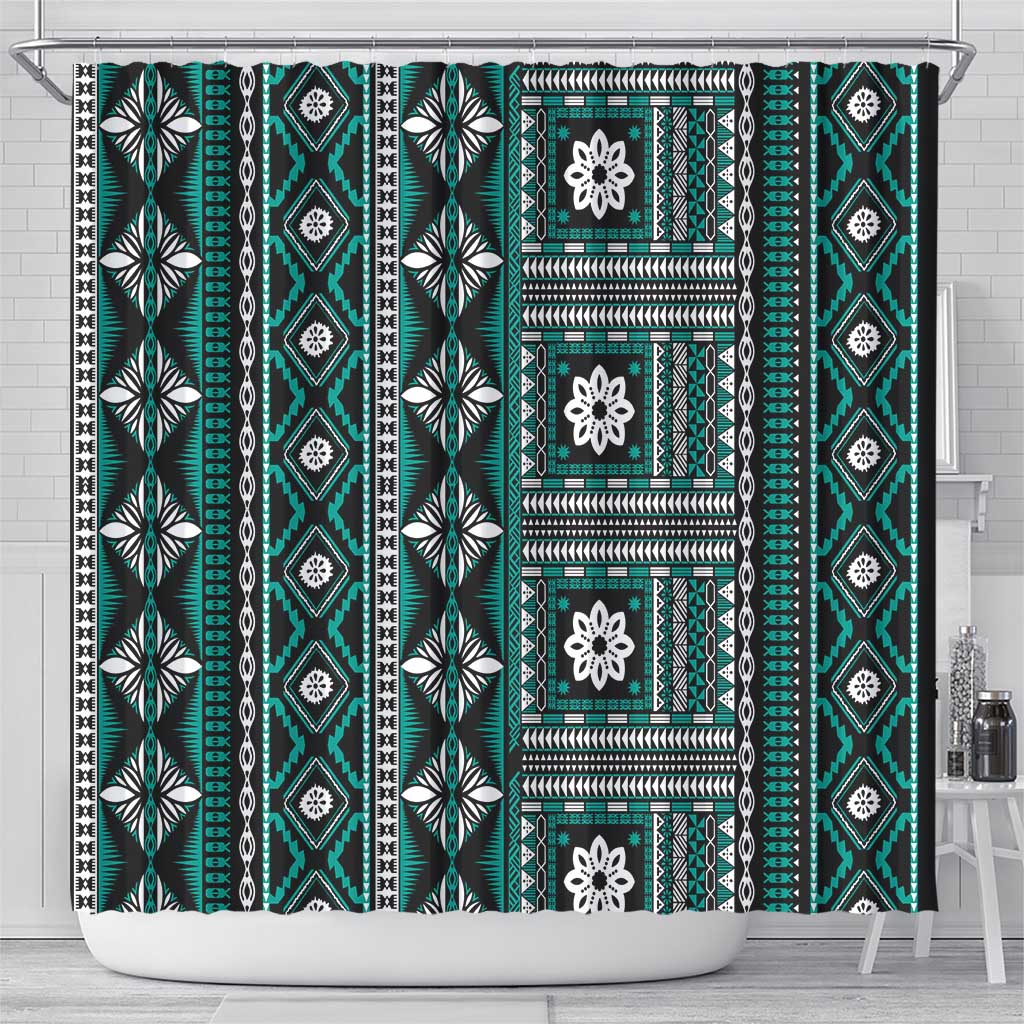 Fiji Masi Tapa Pattern Teal Shower Curtain - Polynesian Pride