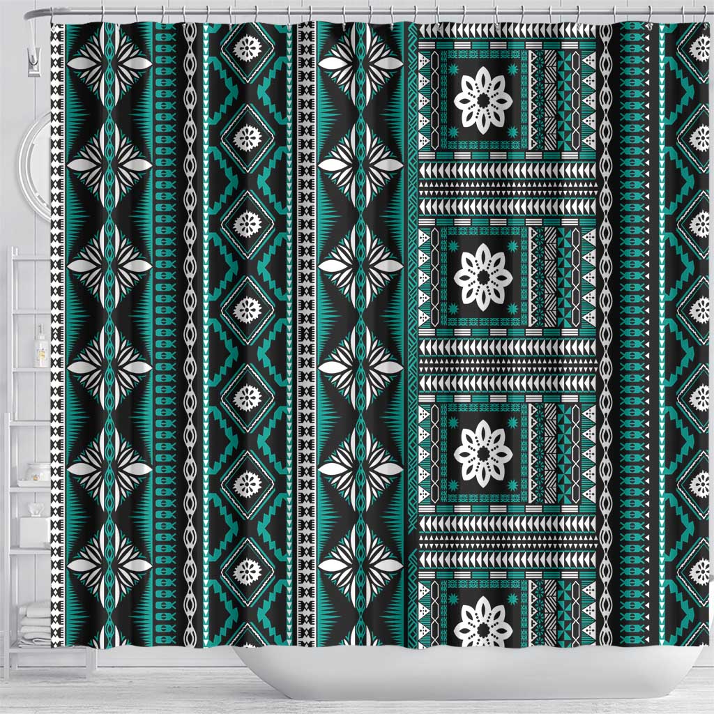 Fiji Masi Tapa Pattern Teal Shower Curtain - Polynesian Pride