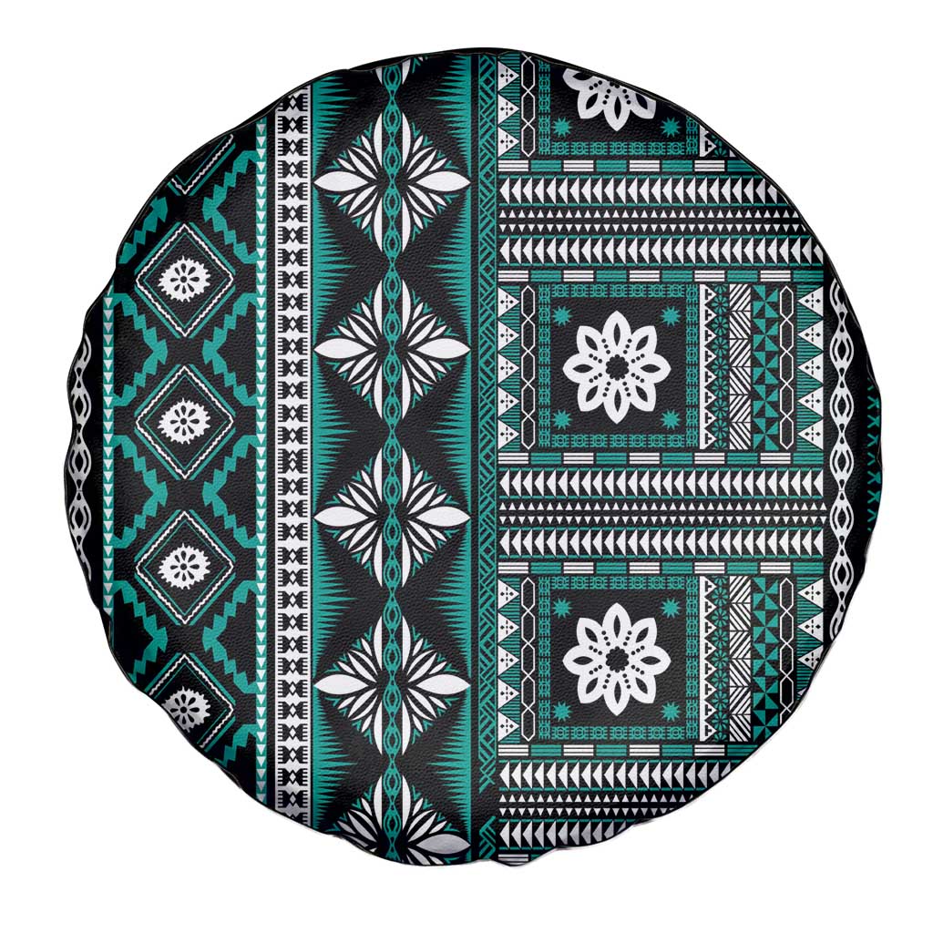 Fiji Masi Tapa Pattern Teal Spare Tire Cover - Polynesian Pride