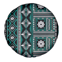 Fiji Masi Tapa Pattern Teal Spare Tire Cover - Polynesian Pride
