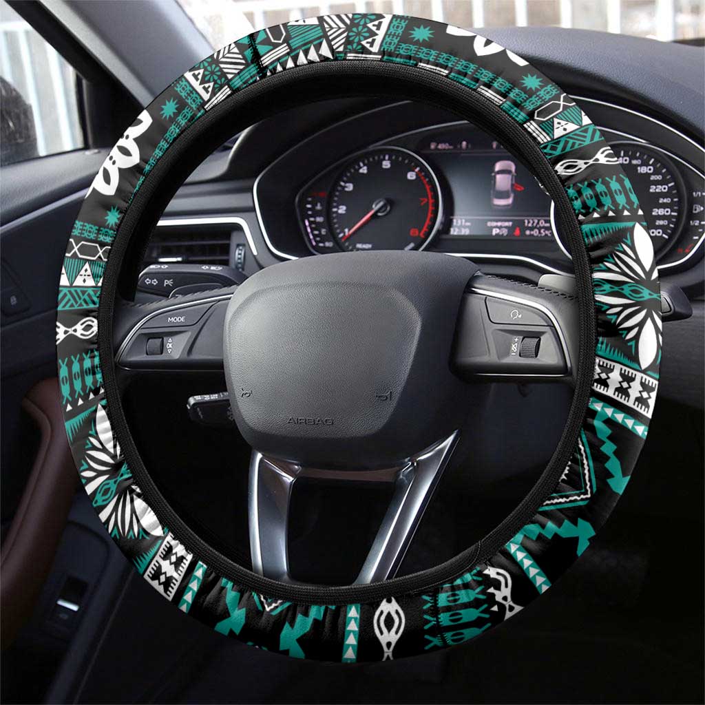 Fiji Masi Tapa Pattern Teal Steering Wheel Cover - Polynesian Pride