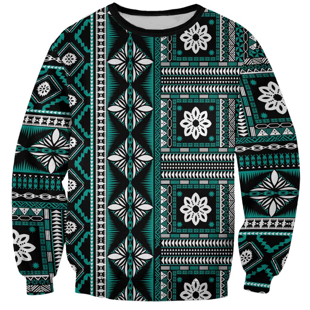 Fiji Masi Tapa Pattern Teal Sweatshirt - Polynesian Pride
