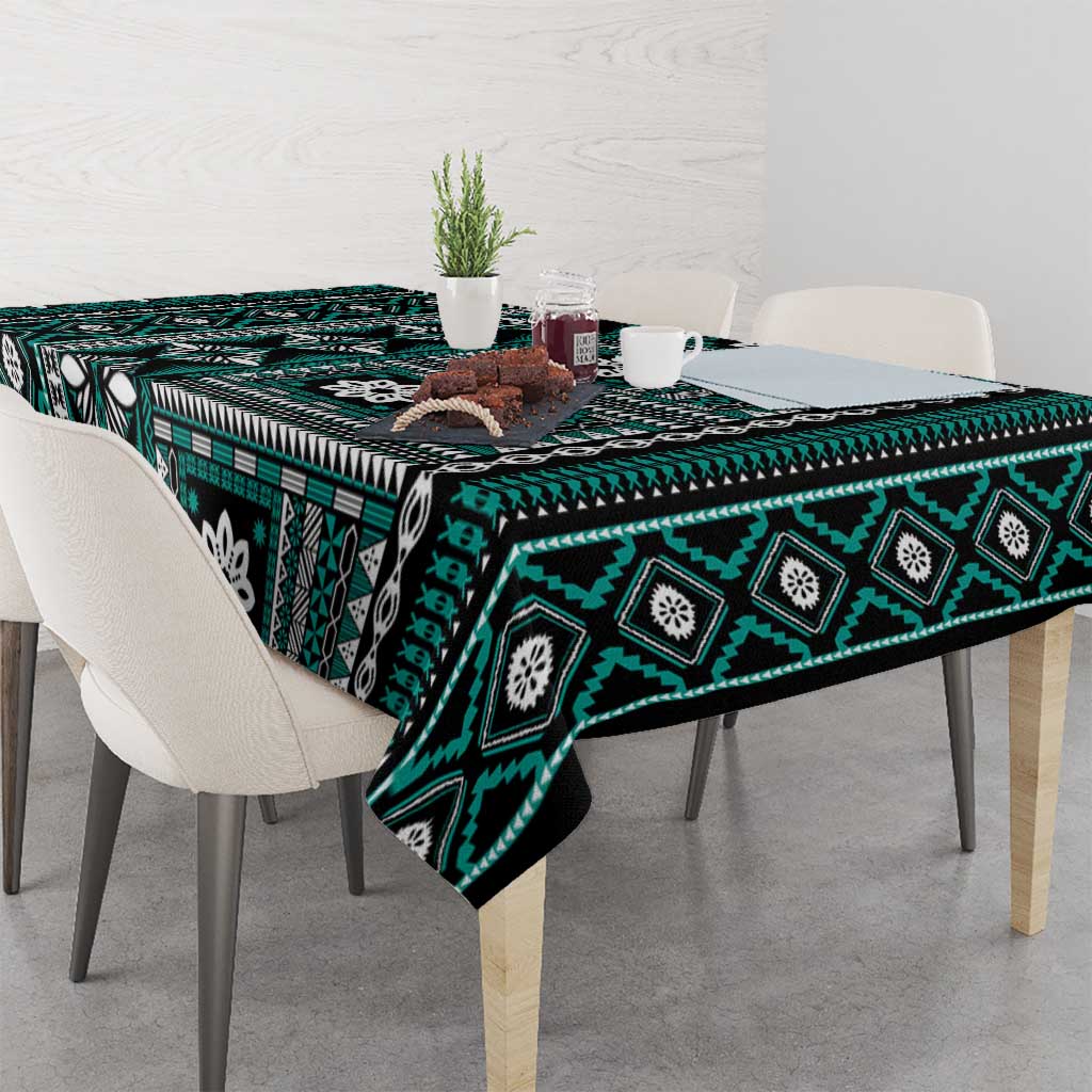 Fiji Masi Tapa Pattern Teal Tablecloth - Polynesian Pride