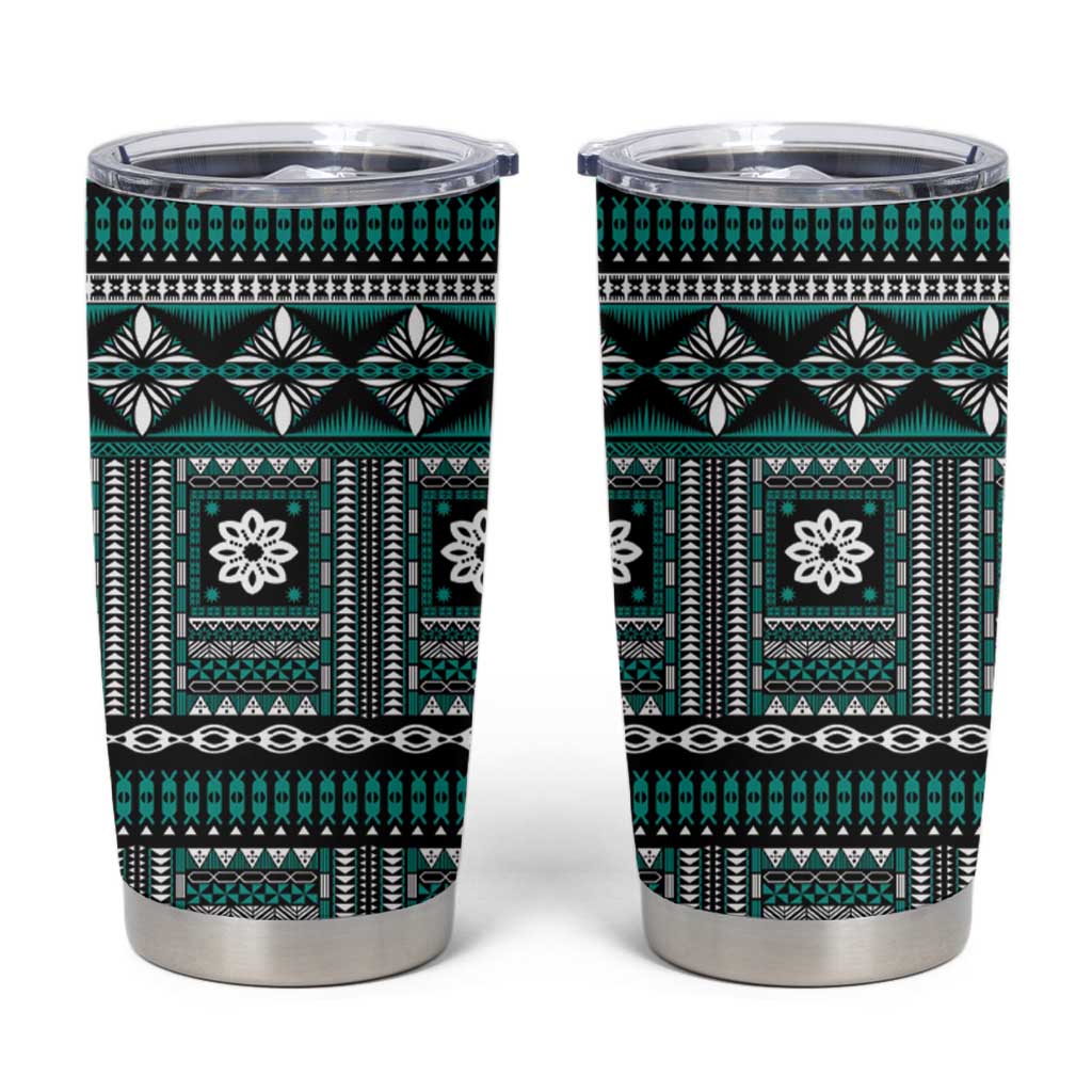 Fiji Masi Tapa Pattern Teal Tumbler Cup - Polynesian Pride