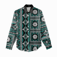Fiji Masi Tapa Pattern Teal Women Casual Shirt - Polynesian Pride