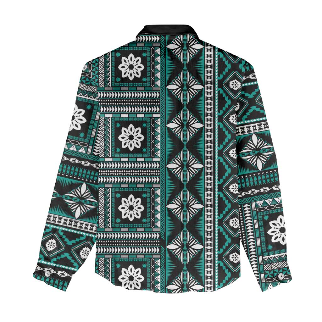 Fiji Masi Tapa Pattern Teal Women Casual Shirt - Polynesian Pride
