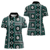 Fiji Masi Tapa Pattern Teal Women Polo Shirt - Polynesian Pride