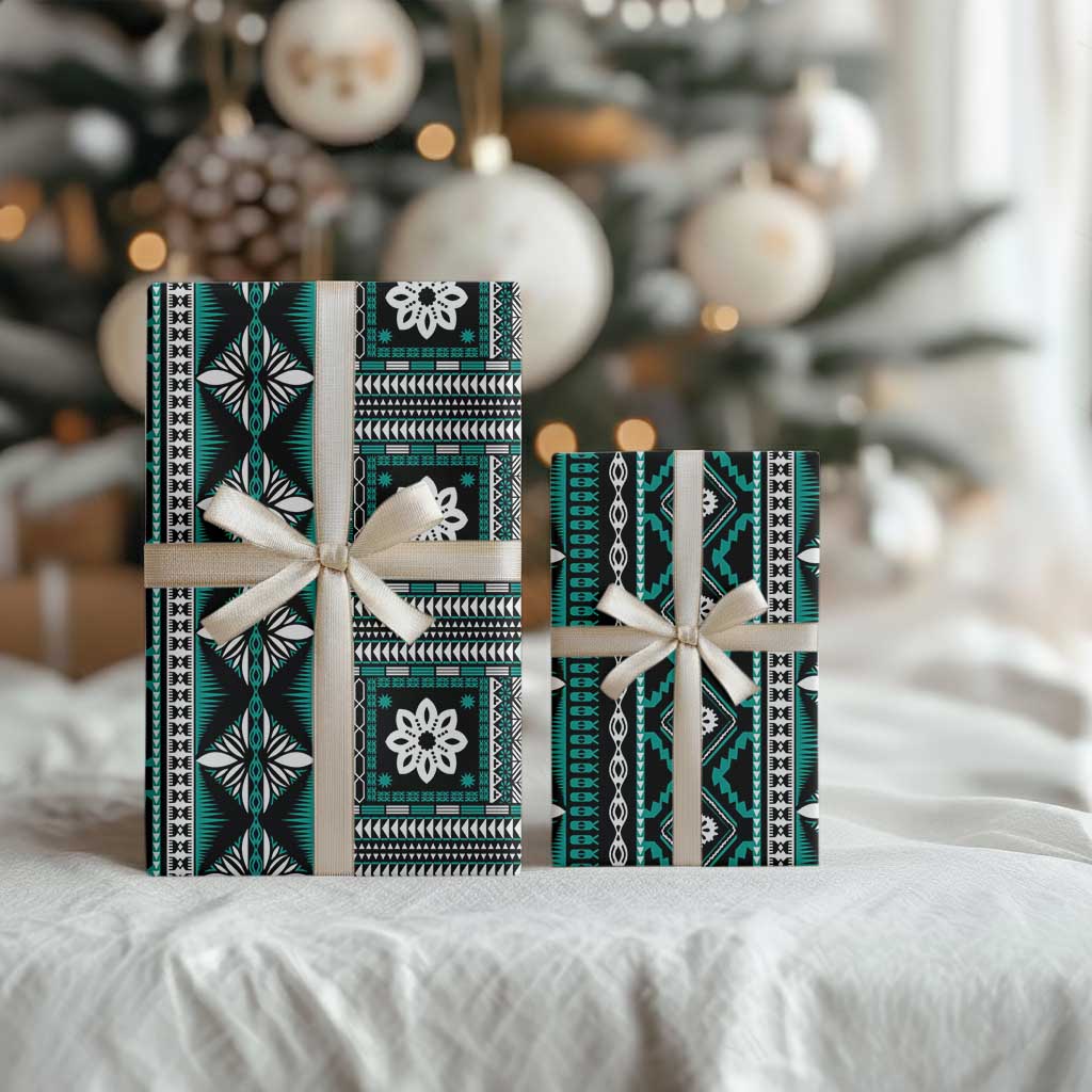 Fiji Masi Tapa Pattern Teal Wrapping Paper - Polynesian Pride