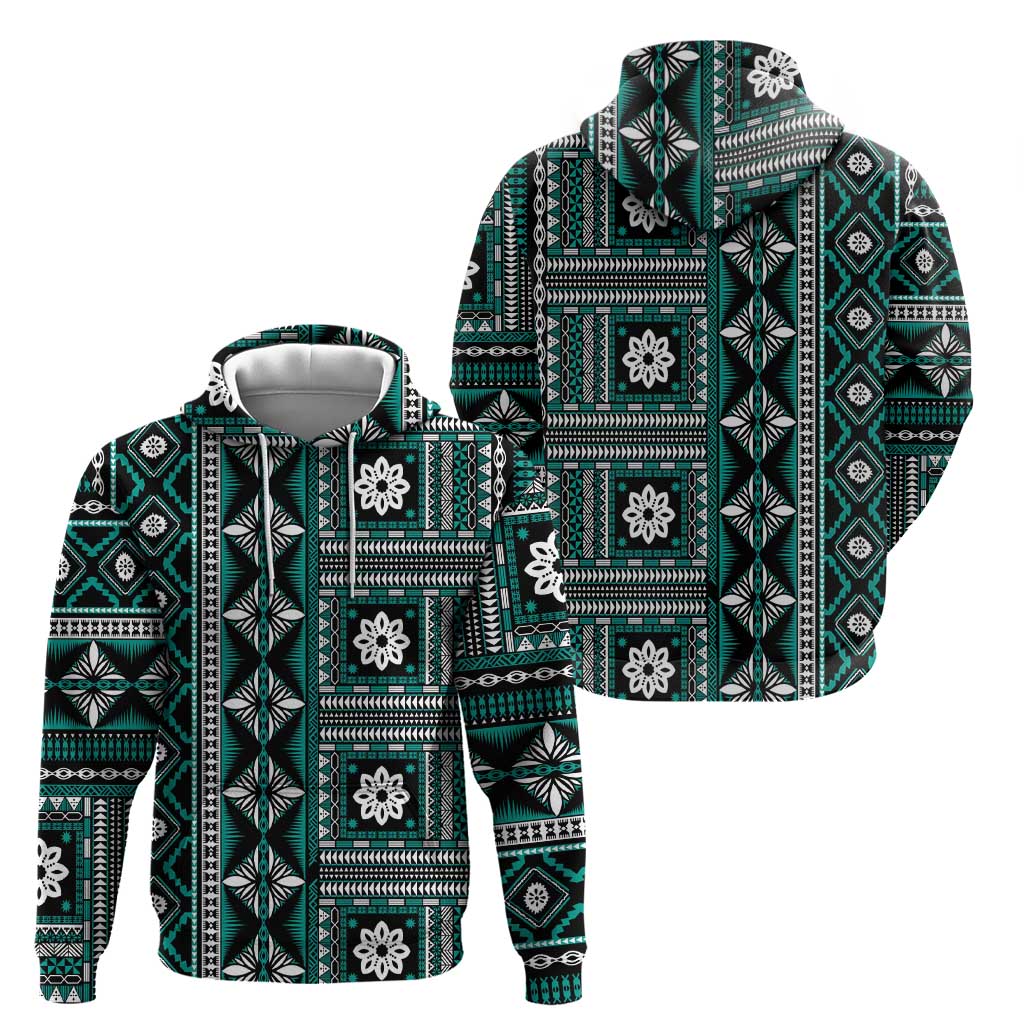 Fiji Masi Tapa Pattern Teal Zip Hoodie - Polynesian Pride